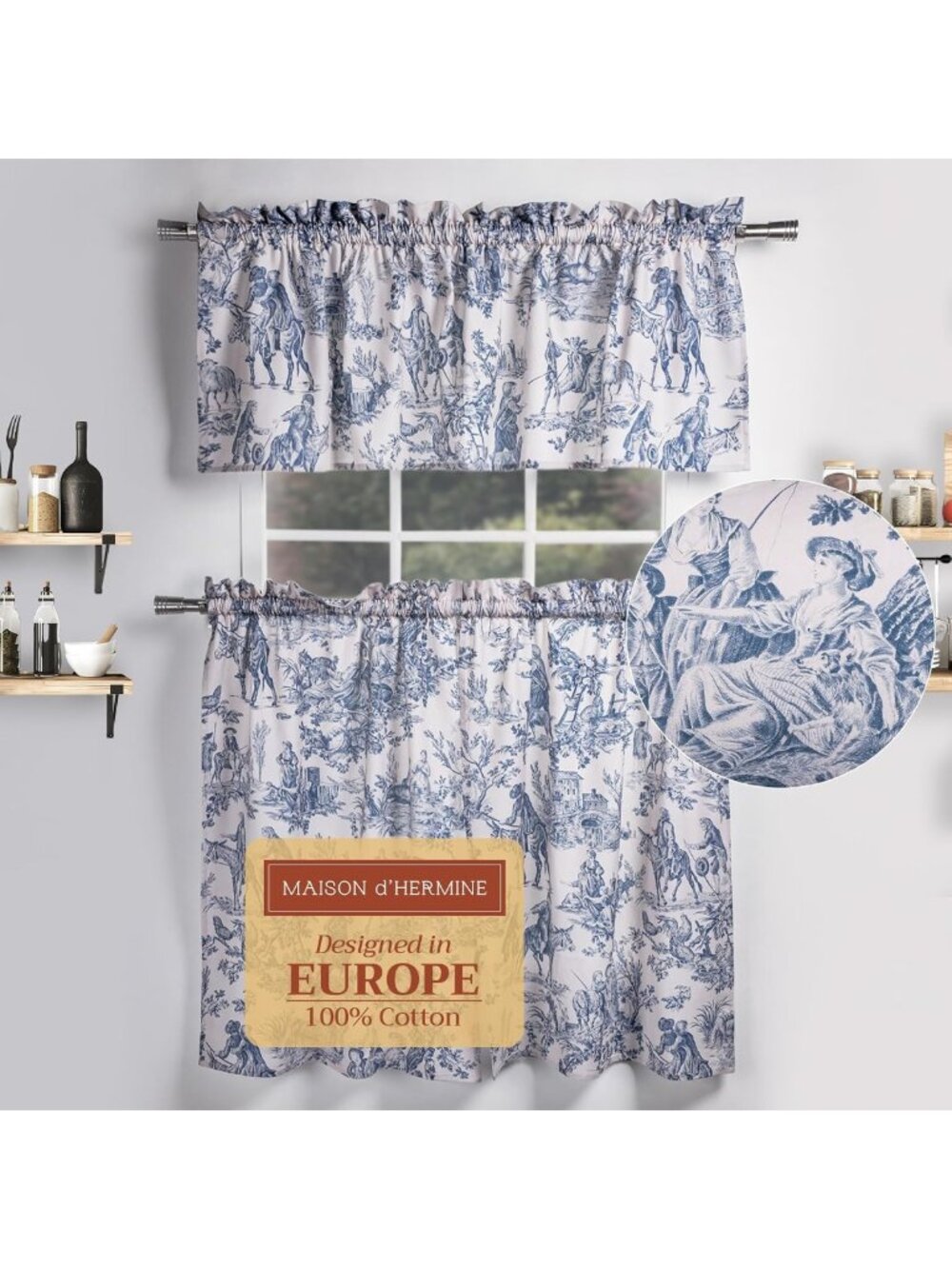 100% Cotton Kitchen Curtain Set - Elegant Rod Pocket Design for Windows